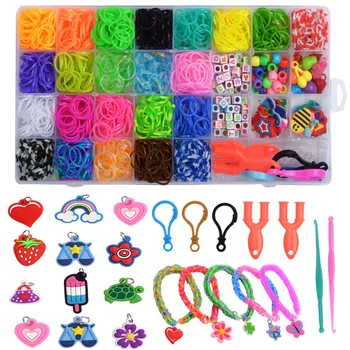 1500 парчета цветна розова дъвка набор от инструменти за гривна ръчно изработени играчки от мъниста за момичета, еластична, играчка за бродерия, коледни подаръци