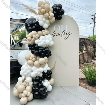 162шт Черен пясък и бели балони Арка-венец Комплект за бебе душ Кръщението на Бъдещата булка Украса за парти по случай рождения ден на Сватбени аксесоари
