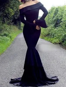 2021 стилни черни рокли с дълъг ръкав 