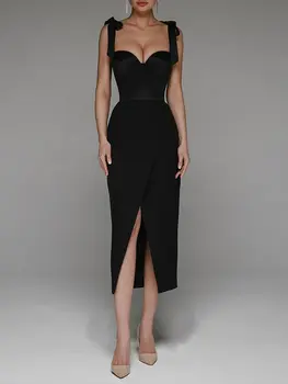 2022 постъпването на Ново, висококачествено, модерно секси вечерна рокля за подтяжках и дантела, елегантна рокля с цепка на бретелях, дамски дрехи