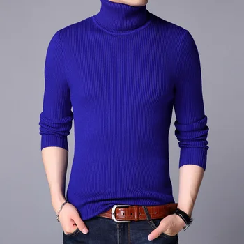 2023 мъжки брендовый вязаный пуловер с висока воротом, долната риза, нови предмети, мъжки модерен случайни тънък обикновен вълнен пуловер участък