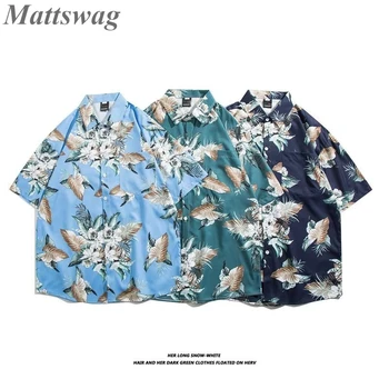 2023 Мъжки хавайски ризи с къс ръкав в цветенце, летни тънки мъжки блузи в японски стил, модни и ежедневни плажна риза за почивка за всеки ден