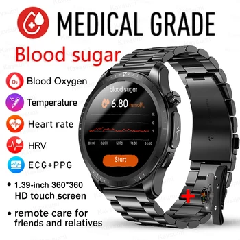 2023 Нови Умен Часовник за измерване на Нивото на захар в кръвта 1,39 инча 360 * 360 HD С Голям Сензорен екран Smart ECG Watch, неинвазивен Мониторинг на Нивата на Глюкоза В Кръвта
