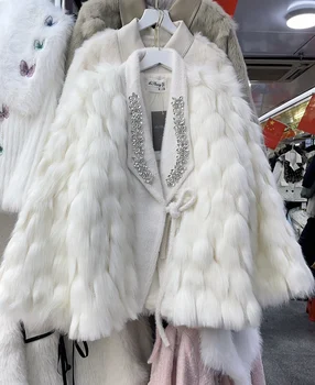 2023, ново зимно модно елегантно дамско палто от изкуствена лисьего кожа с V-образно деколте, страхотна е пухкав, яке, палто, свободна горна дреха с дълги ръкави
