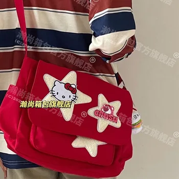 2023 Чанта-тоут HelloKitty Kawaii Sanrio, Японската Нова Дамска Чанта На рамото С Анимационни Принтом, Скъпа Чанта-Месинджър за Покупки За Момичета