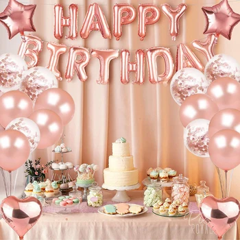28pcs/набор от розово злато рожден ден украси писмо честит Рожден Ден фолио балон дъжд Копринена завеса рожден ден декор латексови балони