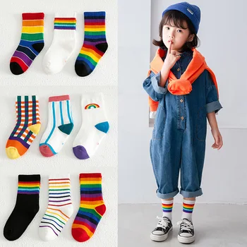 3 Чифта/Опаковане. Есенно-зимни Нови Детски чорапи За момчета И момичета В розово ивица, чорапи в една тръба, чорапи Tide За Малки Деца, Памучни Спортни чорапи