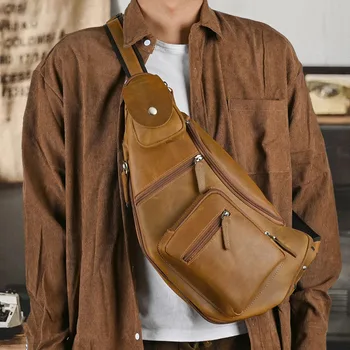 AETOO директни трансграничната продажба на ретро Crazy horse skin [мъжки нагрудная чанта] кожена чанта през рамо от телешка кожа с голям капацитет спортна чанта
