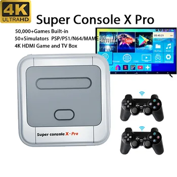 Console Super X Pro 4K Ретро Игрова Конзола 62 000 Игри с Поддръжка на TV Box Arcade/MAME/PSP/PS1/N64 2.4 GWireless 2 гЕймпада