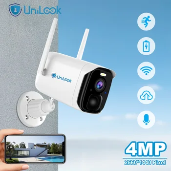 IP камера UniLook 4MP Сигурност от захранването от батерията WiFi Bullet Wifi Camera Battery 2,5 K външна безжична камера за наблюдение