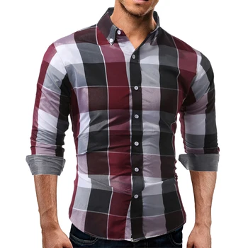 Jemeigar Мъжки Модни Ризи в клетка с дълъг ръкав копчета, Ежедневни Риза Без Бръчки, Мъжки Тениски, Slim Fit
