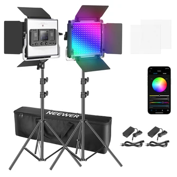 Neewer 2 Опаковки led подсветка 660 RGB с управление чрез приложение, Комплект осветление за снимки и видео с подкрепа и чанта, 660 SMD светодиоди CRI97 +/3200 K