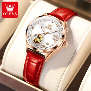 OLEVS Модерни спортни дамски часовници, автоматични механични часовници, дамски часовници, ръчни часовници със скелети, выдалбливают, с автоматично навиване