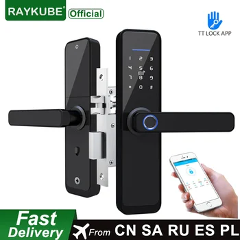 RAYKUBE Автоматично Заключване на вратите с пръстови отпечатъци WiFi Bluetooth TT Lock APP Електронно Заключване на Цифрова 13,56 Mhz Тагове за карти Заключване на Хотела Двойно Капаче X2
