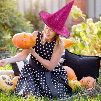 Scriardv Шапка на вещица за Хелоуин, забавна ярката коприна шапка за възрастни, аксесоар за cosplay, вечерни костюми