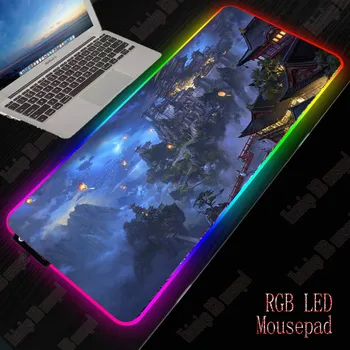 XGZ Фантастичен пейзаж RGB LED голям подложка за мишка USB кабелна осветление Геймърска подложка за мишка, Клавиатура Цветен светлинен тенис на мат