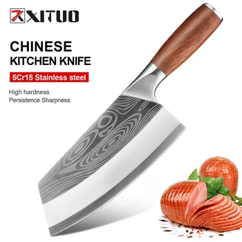 XITUO Секира нож Китайски Нож на Главния готвач От Неръждаема Стомана Зеленчукова Нож За Рязане на Месо Pakkawood Дръжка 7 инча Мясницкий Кухненски Нож
