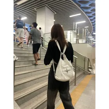 Y2K Реколта Корея Проста Бяла Чанта с цип във формата на Звезда, Нова Универсална Градинска Дрехи, Модерна Чанта през рамо Y2K, Студентски чанта През рамо