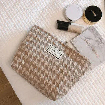 Youda, женски козметични чанти в ретро стил, тънка чанта под формата на хаундстута, комплект за измиване и съхранение на необходимите пътни free toiletries, платно калъф за красота