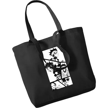 Аниме Demon Slayer Kimetsu No Yaiba Tanjirou Kamado Дизайнерски Холщовые Чанти На рамо Голям Капацитет Женствена Чанта За Пазаруване