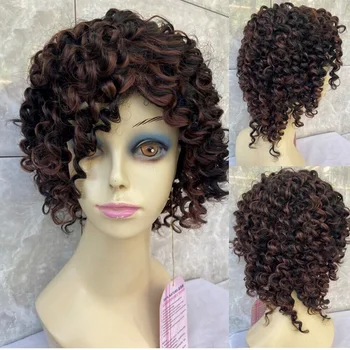 Афро извратени микс от тъмно-кафяви синтетични косми, перука, изработени от естествени черни жени