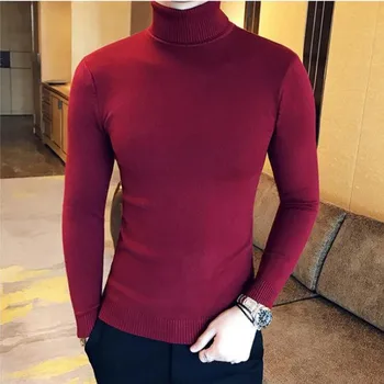 Британски стил, мъжки зимни висококачествен вязаный пуловер с дълъг ръкав, мъжки тънък пуловер в прилепнал с висока яка, мъжки ежедневни пуловер райе