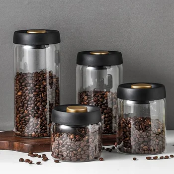Вакуум бутилки за съхранение на кафе на зърна Творчески запечатан стъклен резервоар, Контейнер за хранителни зърна Прозрачен чай бонбони