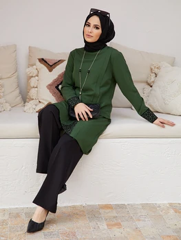 Дамски туника, панталони, хиджаб, костюм, изсечен лазер, ислямска мюсюлманска модни дрехи с високо качество, произведени в Турция, нов сезон, елегантна комбинация