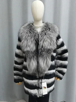 дамско палто от естествена кожа заек рекс от естествена чинчила, голям лисича яка с ревери, естествена кожа 2023, зимата на топло