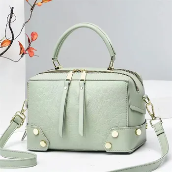 Ежедневни модерна дамска чанта през рамо, текстурная кожена чанта с крокодиловым модел, благородна однотонная проста чанта-възглавница, чанта през рамо