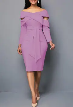 Елегантни рокли за жени 2023, нова мода, однотонная, приталенная, дантела, пола-молив с однолинейным деколте, пола-молив