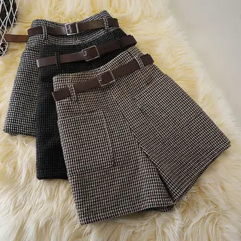 Есенно-зимни вълнени шорти, ежедневни градинска облекло, елегантни дамски топли свободни шорти трапецовидна форма, с висока талия, модерни дамски панталони V5