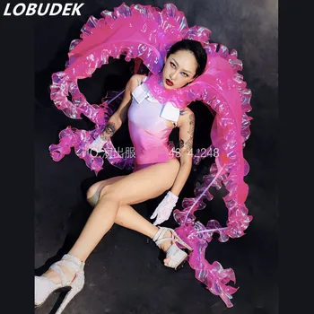 Жена комплект бикини с пайети във формата на розова океана на медуза, секси костюм за изяви в нощен клуб, бар, dj, певица, облекла за танци, облекла за сцена