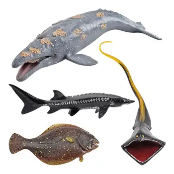 Играчки с животни океан, малки фигурки, набор от мини играчки с животни, реалистична фигурка морски същества, 4 бр., Семейна интерактивна
