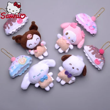 Ключодържател 15 см Hello Kitty Sanrio Pochacco Kuromi Kawaii Окачване Плюшени Играчки Сладък Меки Мультяшные Cinnamoroll Подарък Мелодия За Деца