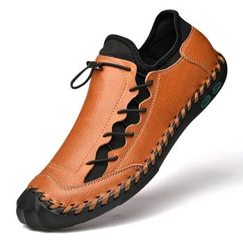 Кожени обувки Big Foot от естествена кожа за Мъже, Дишаща, Модерен, с Мека подметка, Големи Размери 48, Ежедневни Маркови Мокасини Ръчно изработени, Черни Летни