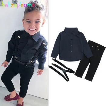 Комплект дрехи за пролет-есен за малки момчета от 2 теми, модни джентльменская риза за деца с дълъг ръкав + панталони, бутик за детски дрехи BC2134