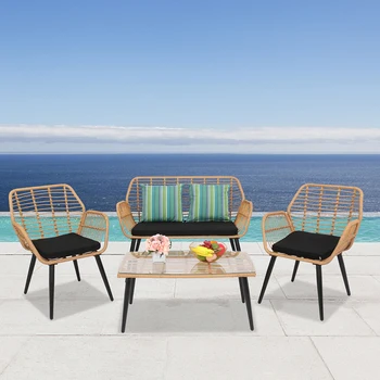 Комплект мебели за двор от неръждаема стомана, уличен сплетен ротанговый стол, комплект мебели за двор от четирите теми, жълт