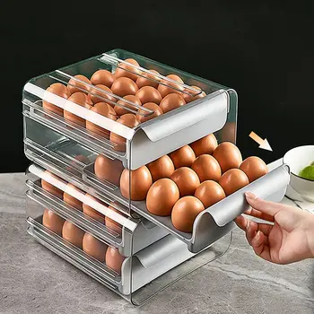 Кутия за съхранение на яйца в хладилника, по-голям капацитет, двупластова, штабелируемая кутия за яйца, хладилник за съхранение в кухнята