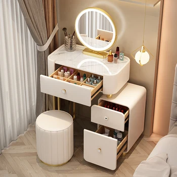 Лампа за грим от масивно дърво за малък апартамент, луксозен тоалетка за спалня от висок клас с парола, умен заключване на пръстови отпечатъци