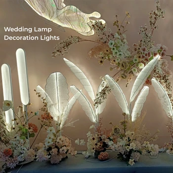 Лампа за сватбена украса, творчески лампи с бели пера, за сватбен декор, за вечерни събития на фона на лампа, на сцената