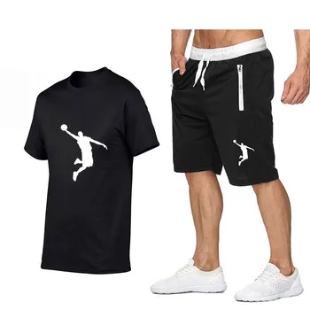 Летни мъжки комплекти спортни облекла, дишащи тениски и панталонки с къс ръкав, ежедневни облекла, дрехи за тренировки по баскетбол