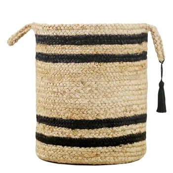 Луксозна натурална шарени 19-инчов джутовая кошница, брой: 1, идеални за дома и за съхранение на багаж, черна.