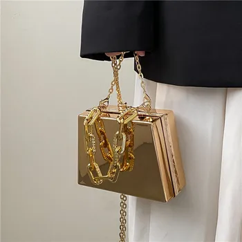 Метална малка чанта 2023, европейската и американската мода, ярко лице, ретро текстура, мрежа INS, червен верига за момичета, чанта-кутия в едно рамо