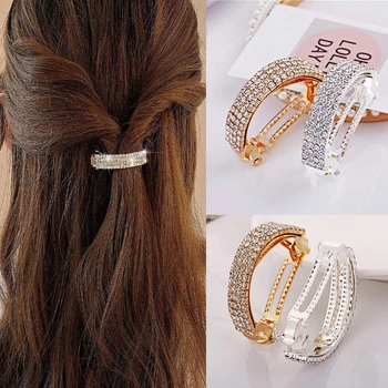 Модерен пролетно шнола за коса с блестящи кристали, златисто-сребърни щипки за коса, метален държач за опашката с кристали, родословна за момичета