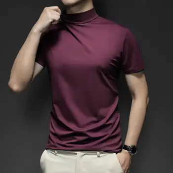 Модерна лятна риза однотонного цвят с висока яка, ежедневни мъжки горната базова мъжка риза за училище