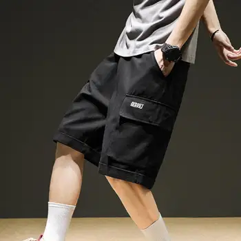 Мъжки къси панталони свободно намаляване на универсални мъжки спортни къси панталони с дължина до коляното с еластичен колан дантела прозорци, множество джобове за лятото