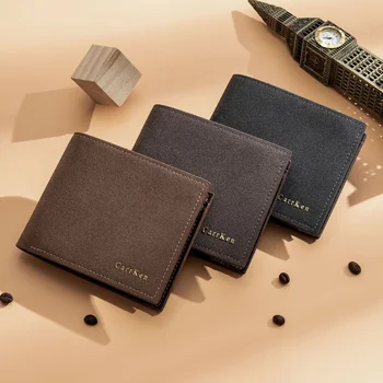 Мъжки портфейл, в ретро стил, кратък матиран чантата си в тънка тъмна клетка, универсален за ежедневна употреба, с няколко карти, отстъпка 30% върху цената на доставката от изкуствена кожа