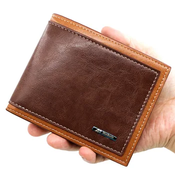 Нов мъжки портфейл модерен и минималистичен кратък портфейл от изкуствена кожа с голям капацитет