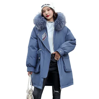 Нова зимно яке, палто, дамска кожа подплата, кожа яка с качулка, женски дълги паркове, дебели топли зимни дрехи, палто с памучна подплата, връхни дрехи